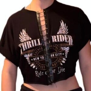 Forever 21 Thrill Rider Lace-Up Cropped Tee